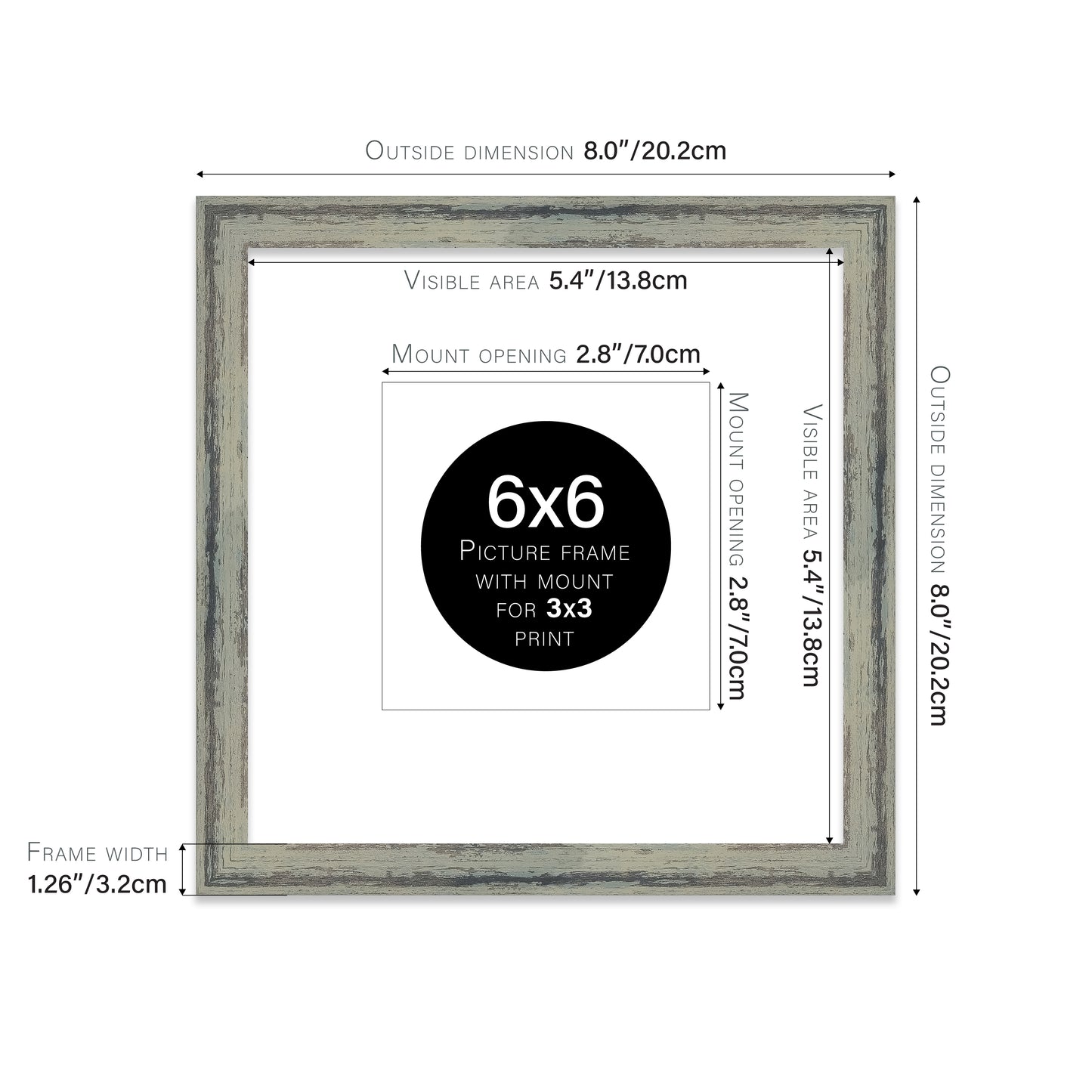 Distressed Green Picture Frame 32mm Edge