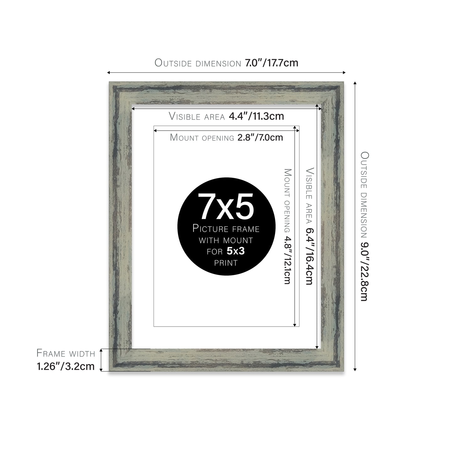 Distressed Green Picture Frame 32mm Edge