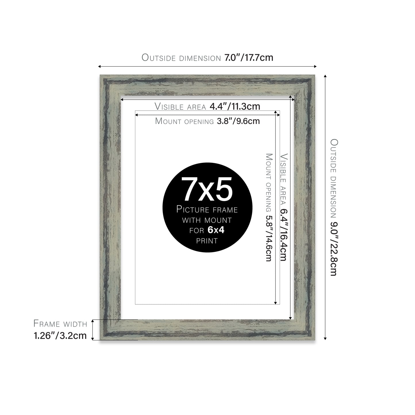 Distressed Green Picture Frame 32mm Edge