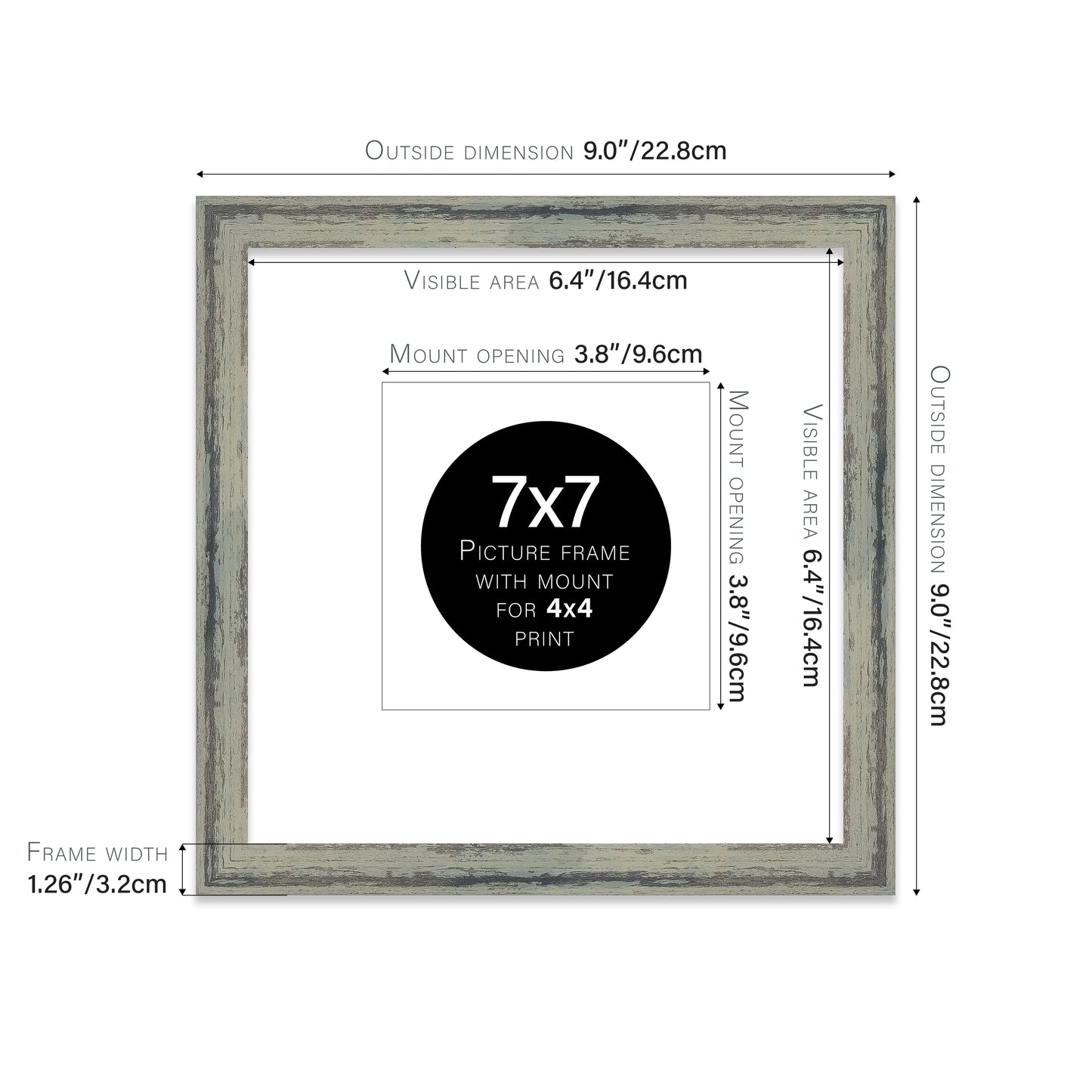 Distressed Green Picture Frame 32mm Edge