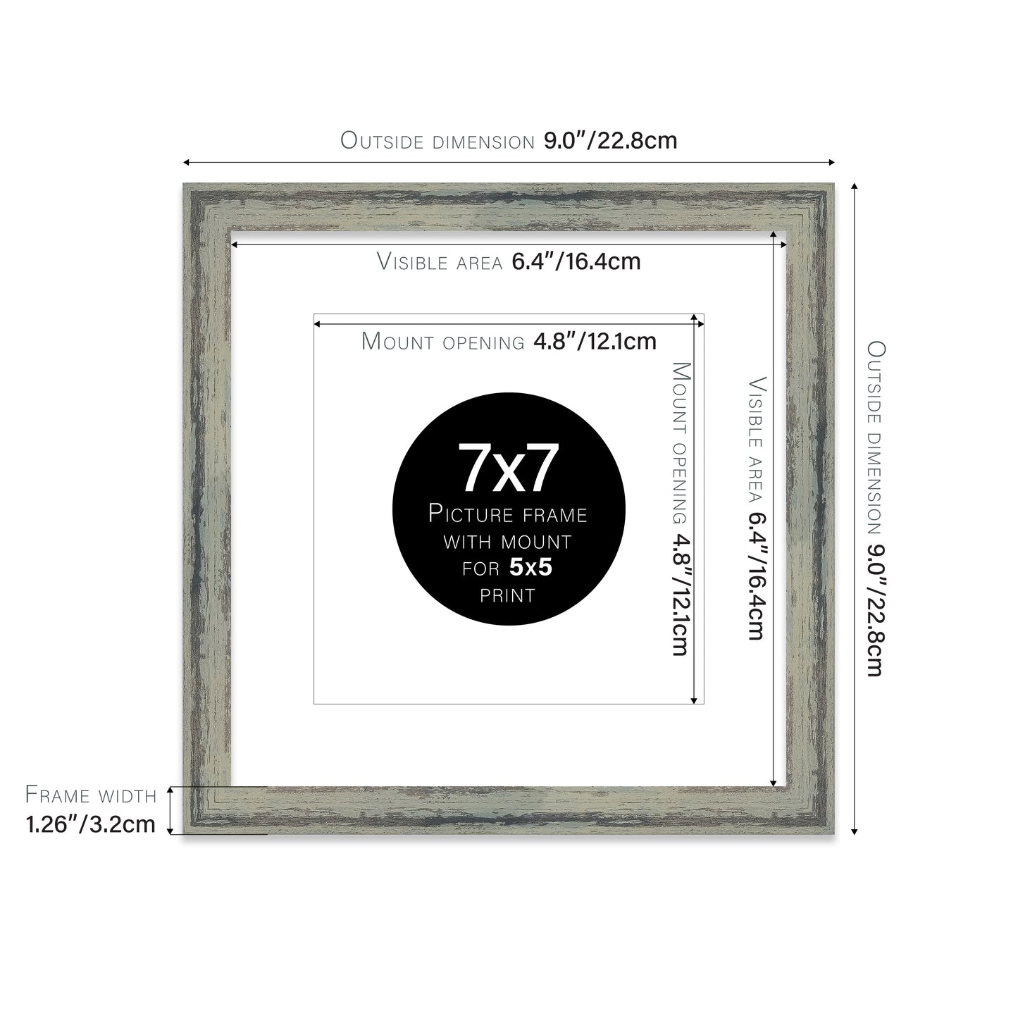 Distressed Green Picture Frame 32mm Edge
