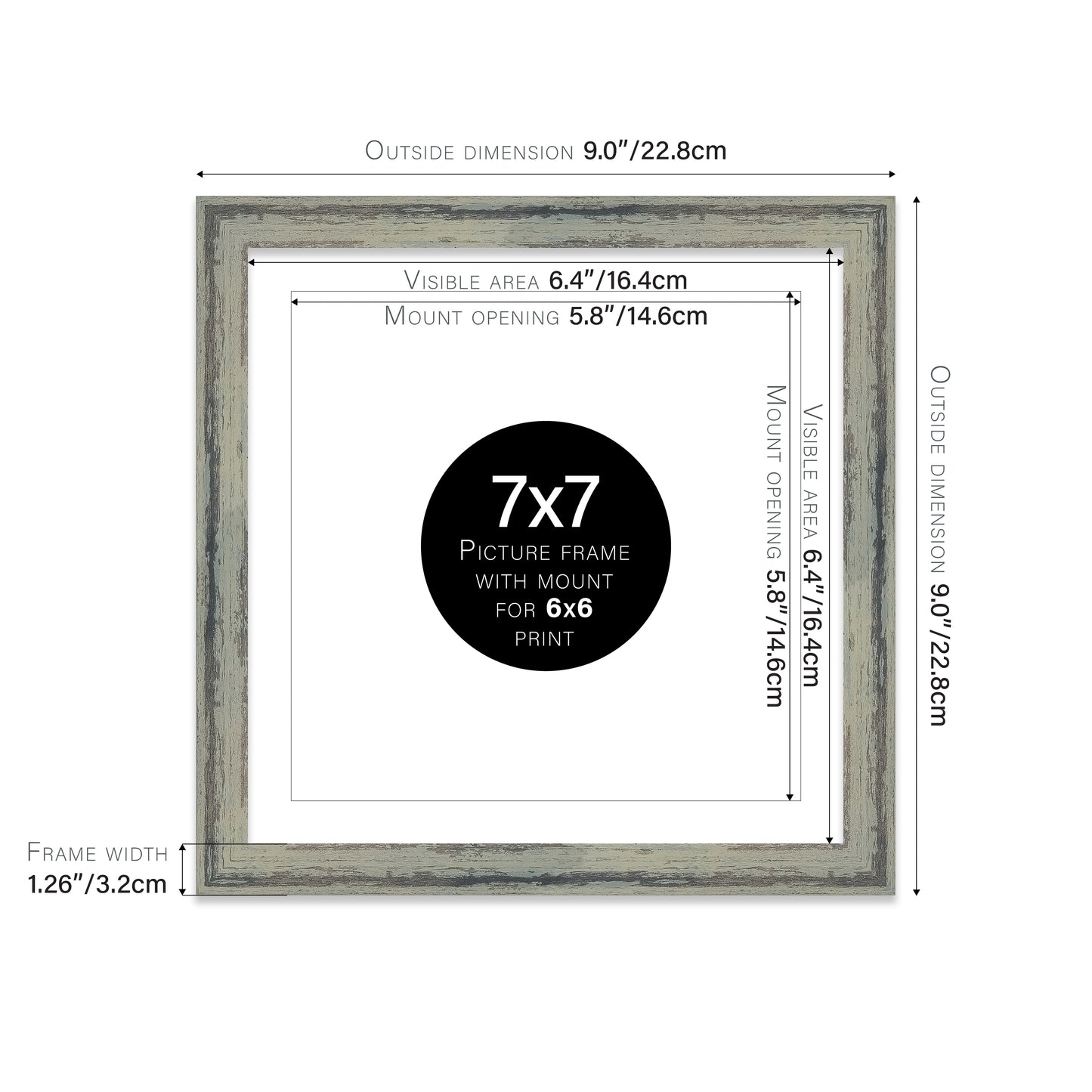 Distressed Green Picture Frame 32mm Edge