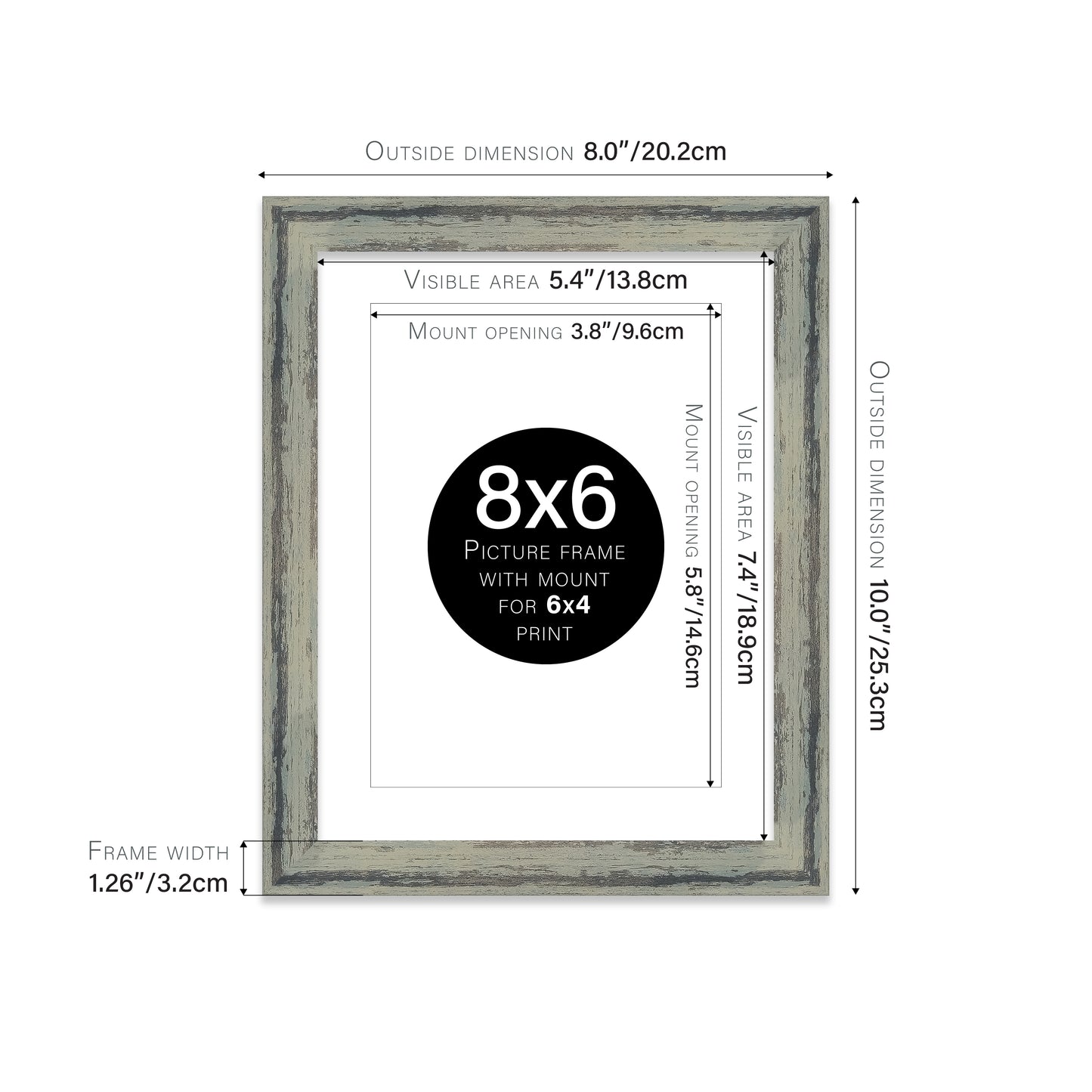 Distressed Green Picture Frame 32mm Edge