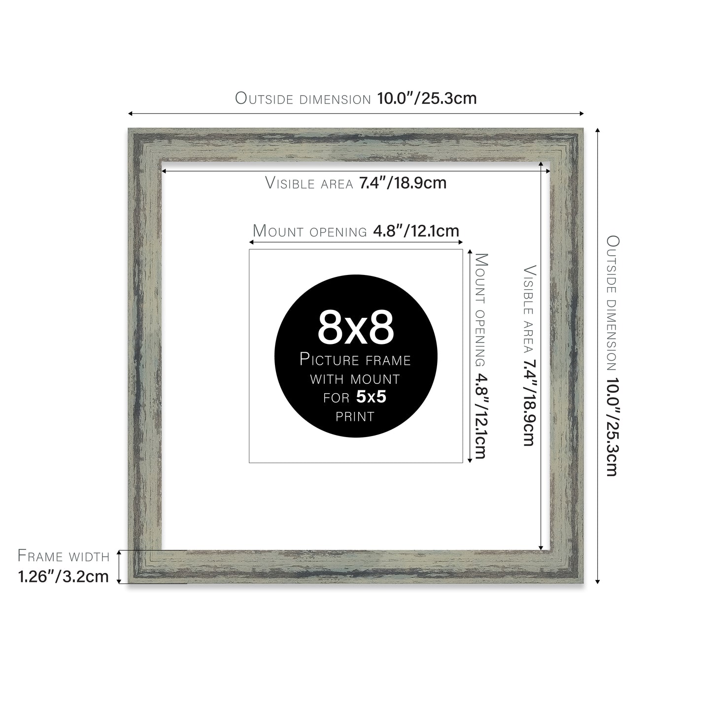Distressed Green Picture Frame 32mm Edge