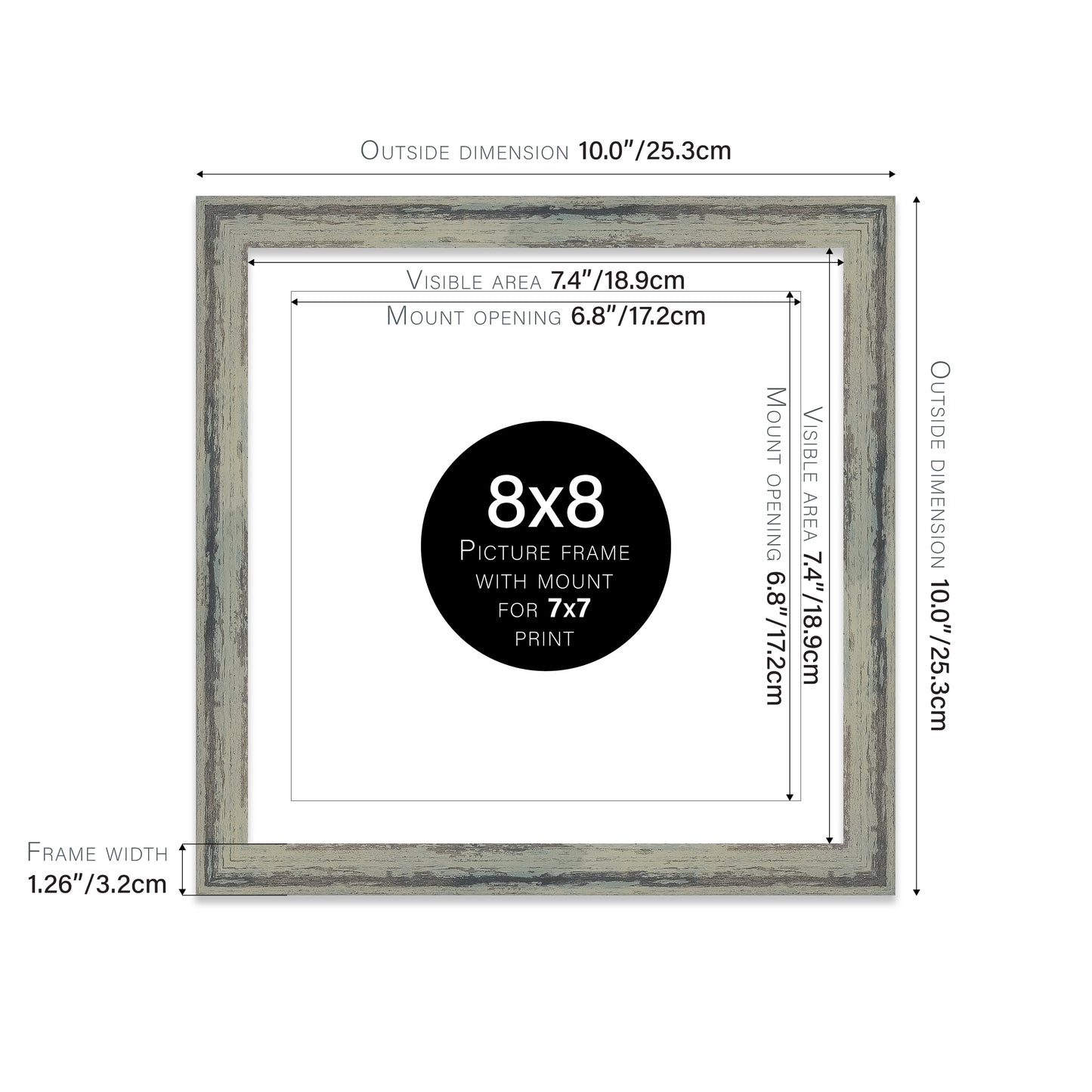 Distressed Green Picture Frame 32mm Edge