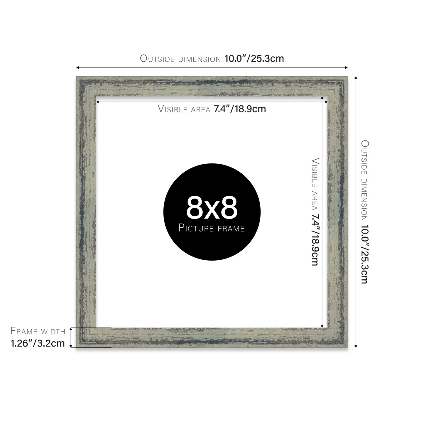 Distressed Green Picture Frame 32mm Edge
