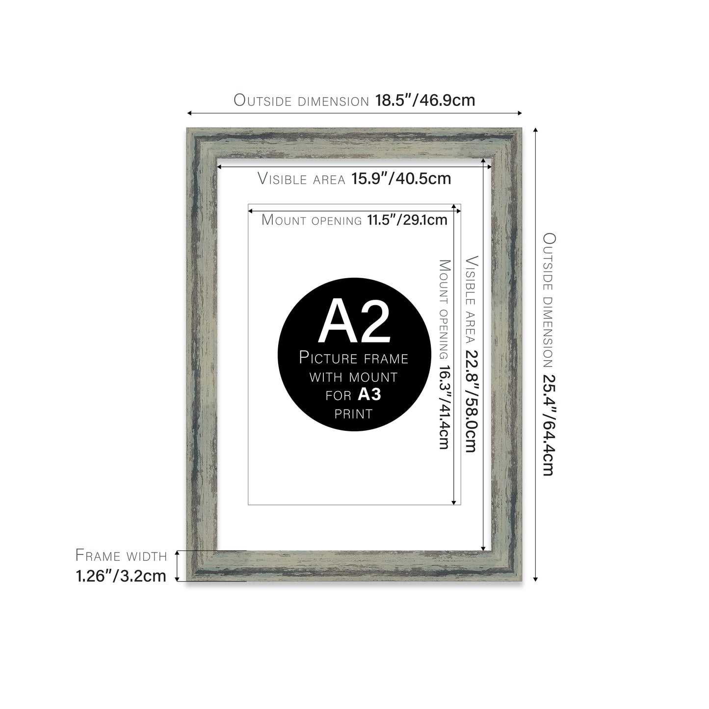 Distressed Green Picture Frame 32mm Edge