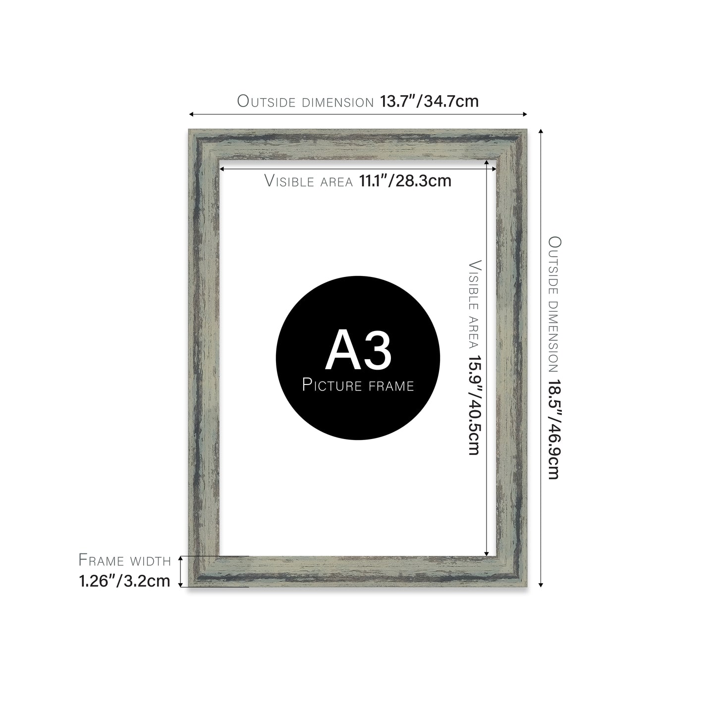 Distressed Green Picture Frame 32mm Edge