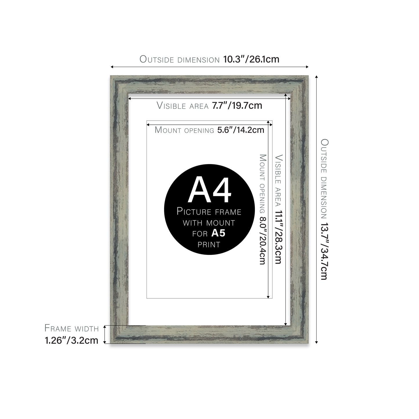 Distressed Green Picture Frame 32mm Edge