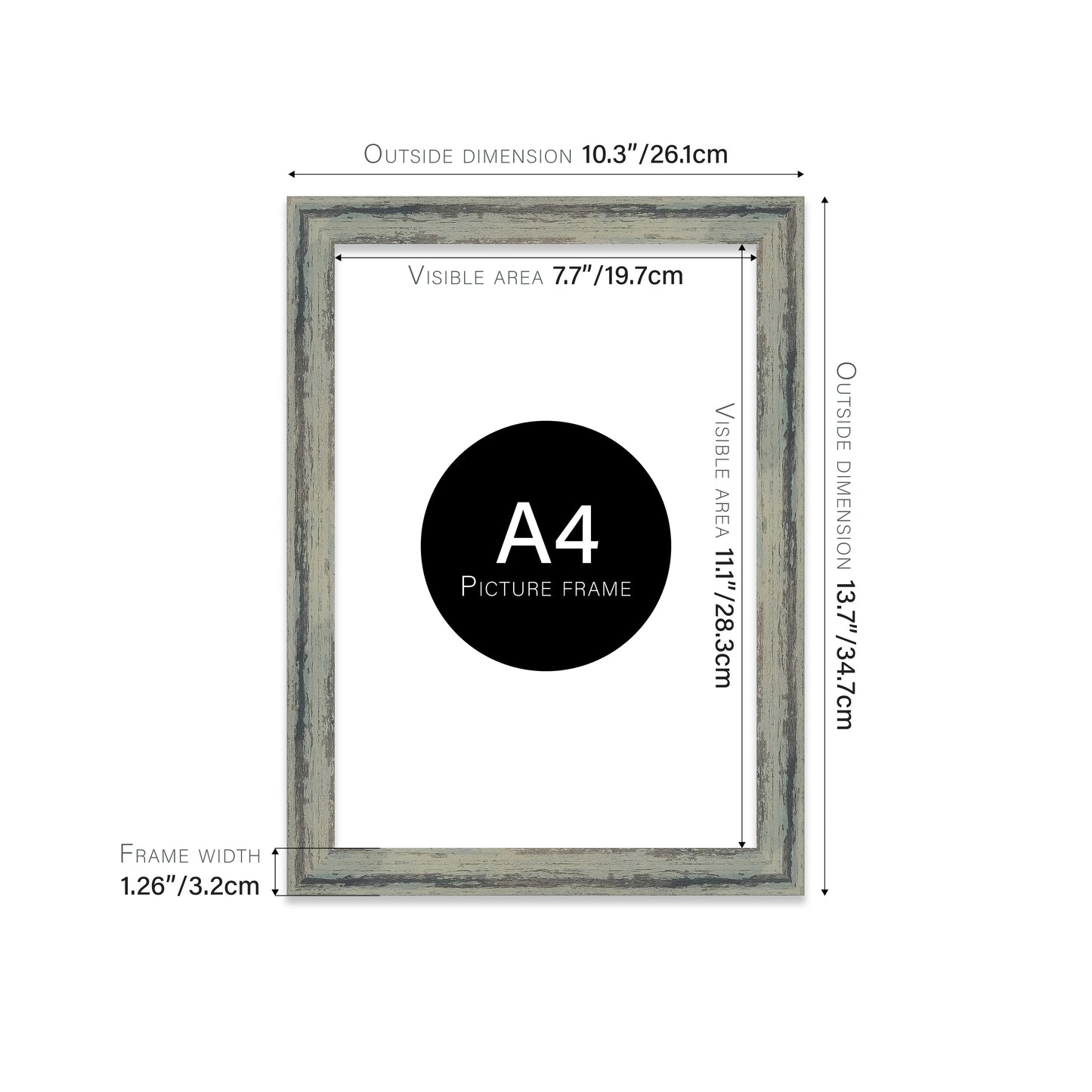 Distressed Green Picture Frame 32mm Edge