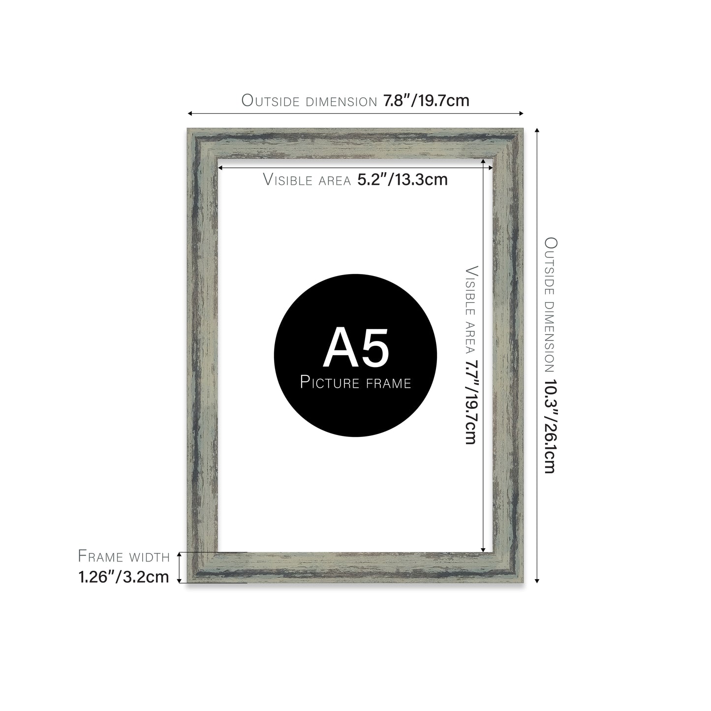Distressed Green Picture Frame 32mm Edge