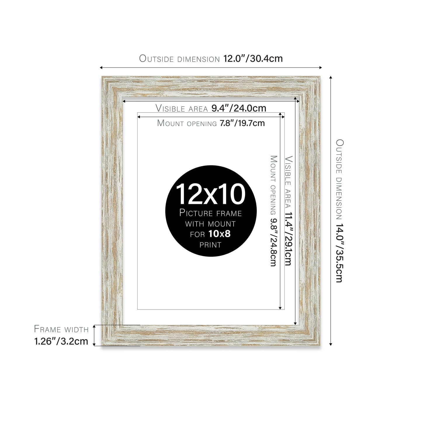 Distressed White Oak Picture Frame 32mm Edge
