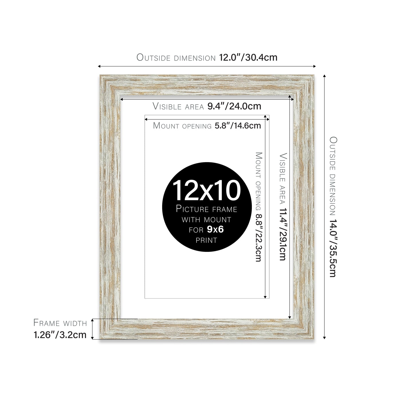 Distressed White Oak Picture Frame 32mm Edge