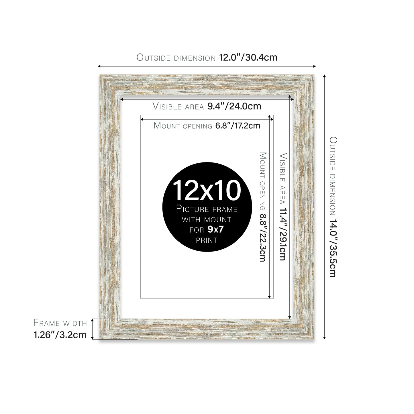 Distressed White Oak Picture Frame 32mm Edge