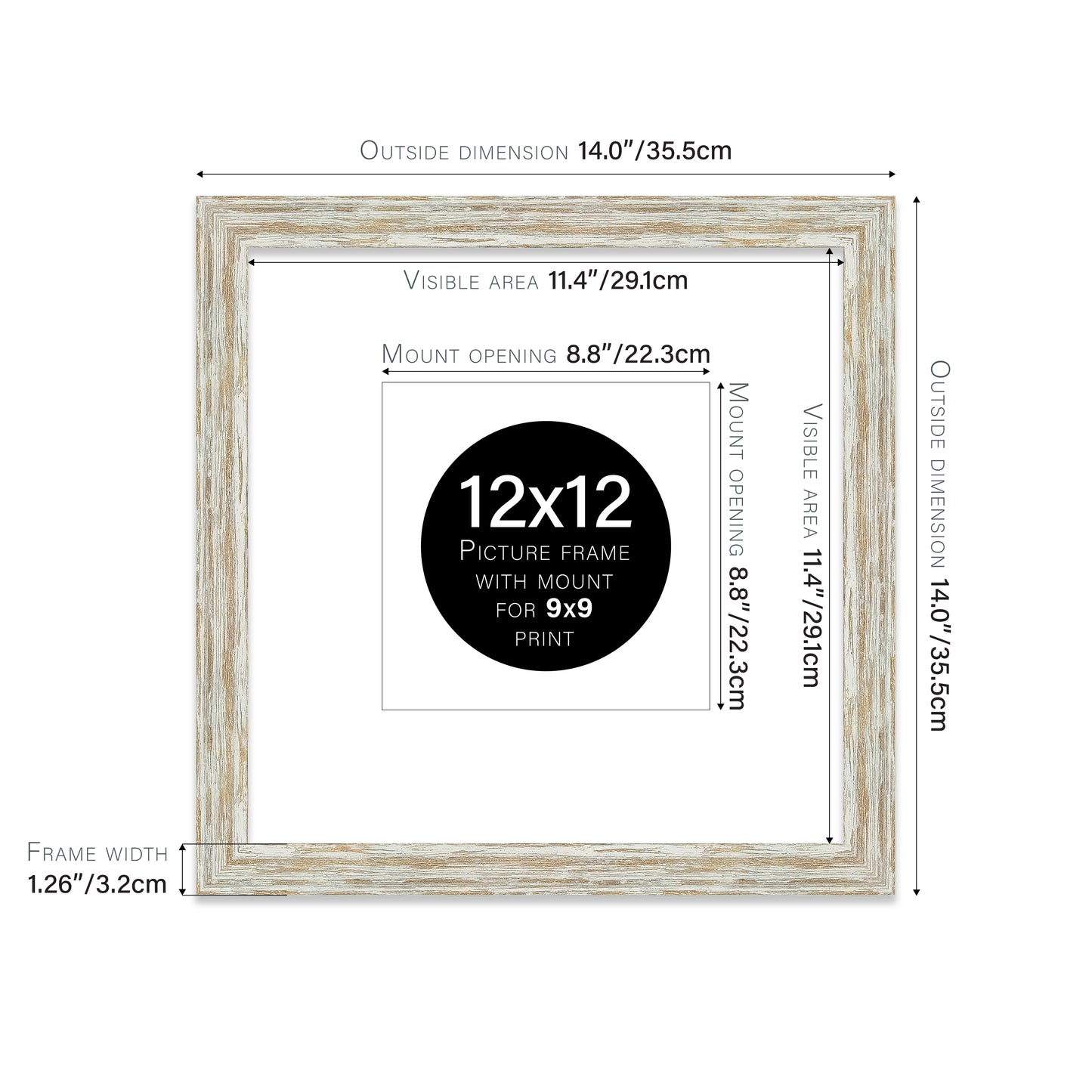 Distressed White Oak Picture Frame 32mm Edge