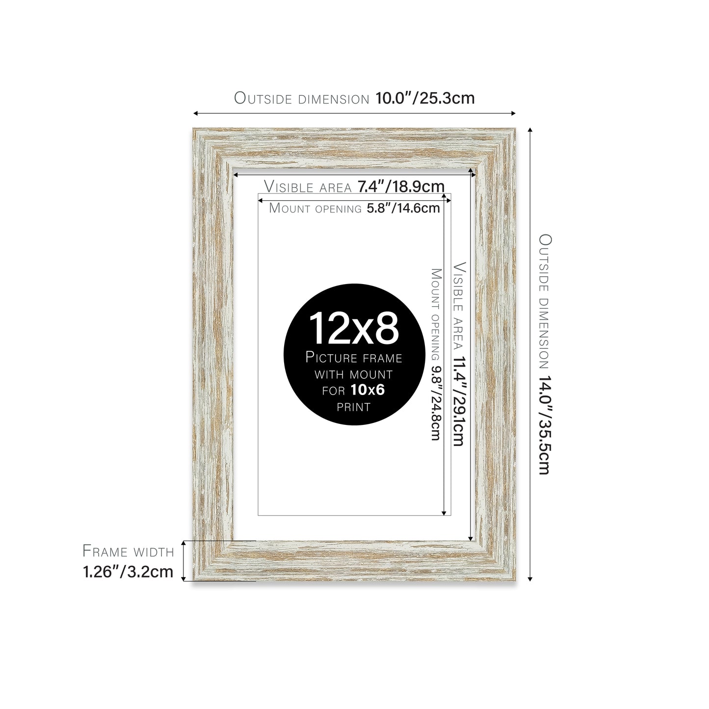 Distressed White Oak Picture Frame 32mm Edge