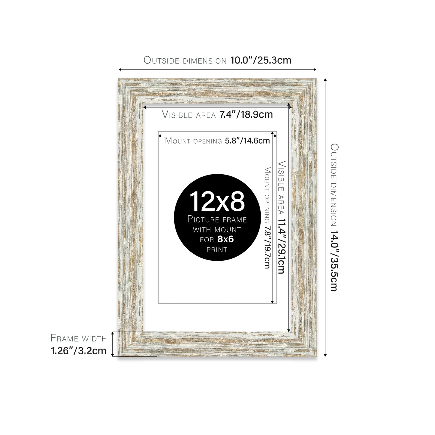 Distressed White Oak Picture Frame 32mm Edge