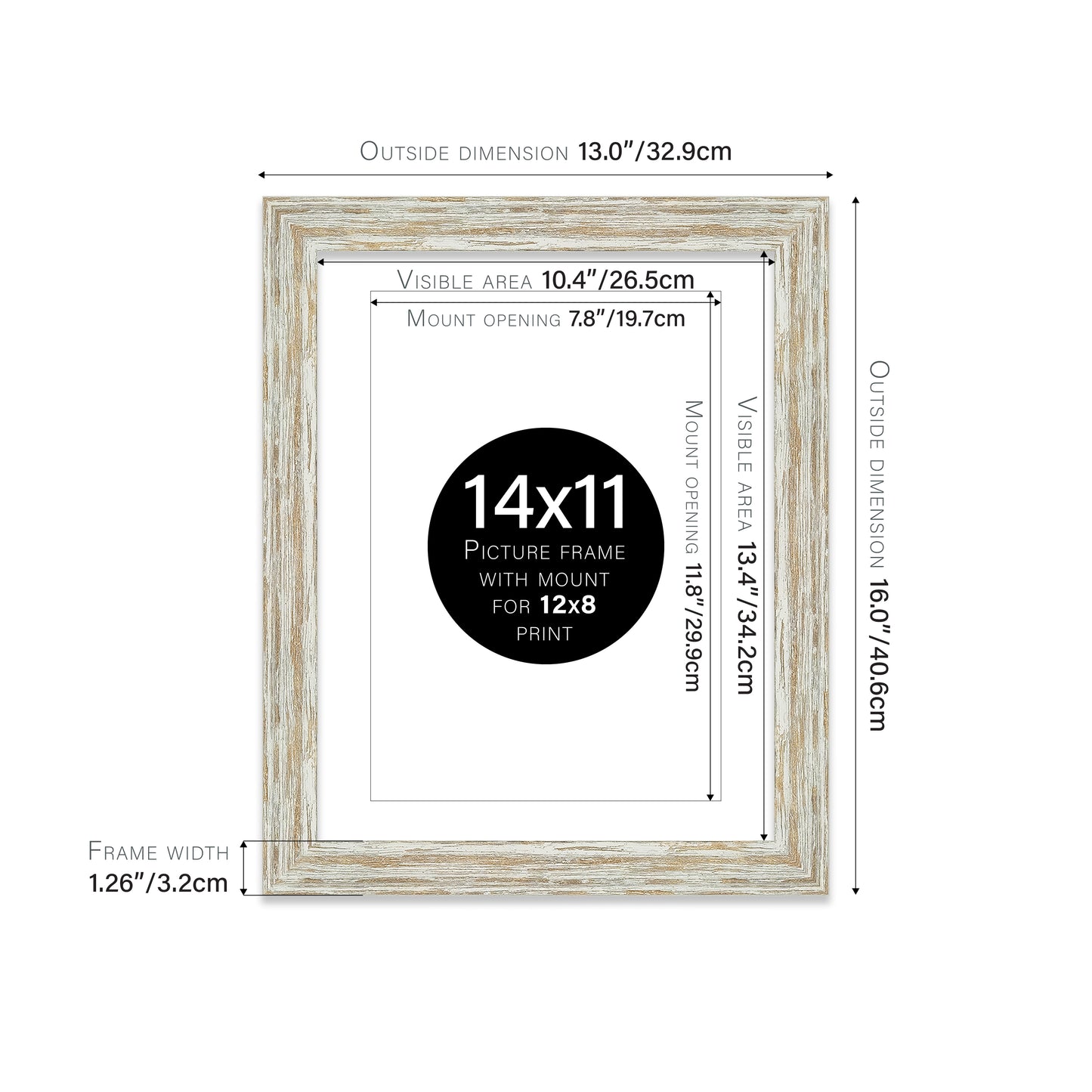 Distressed White Oak Picture Frame 32mm Edge