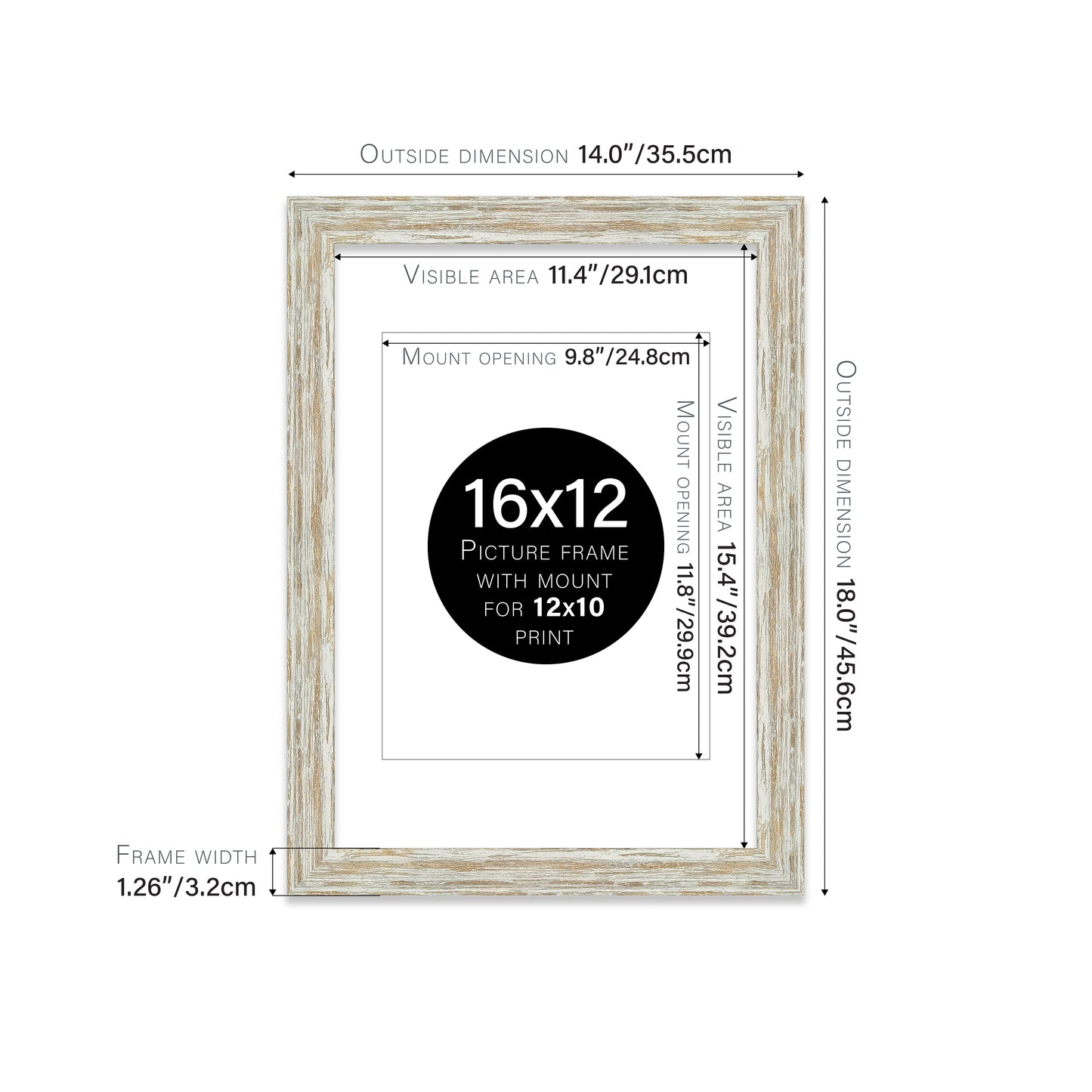 Distressed White Oak Picture Frame 32mm Edge