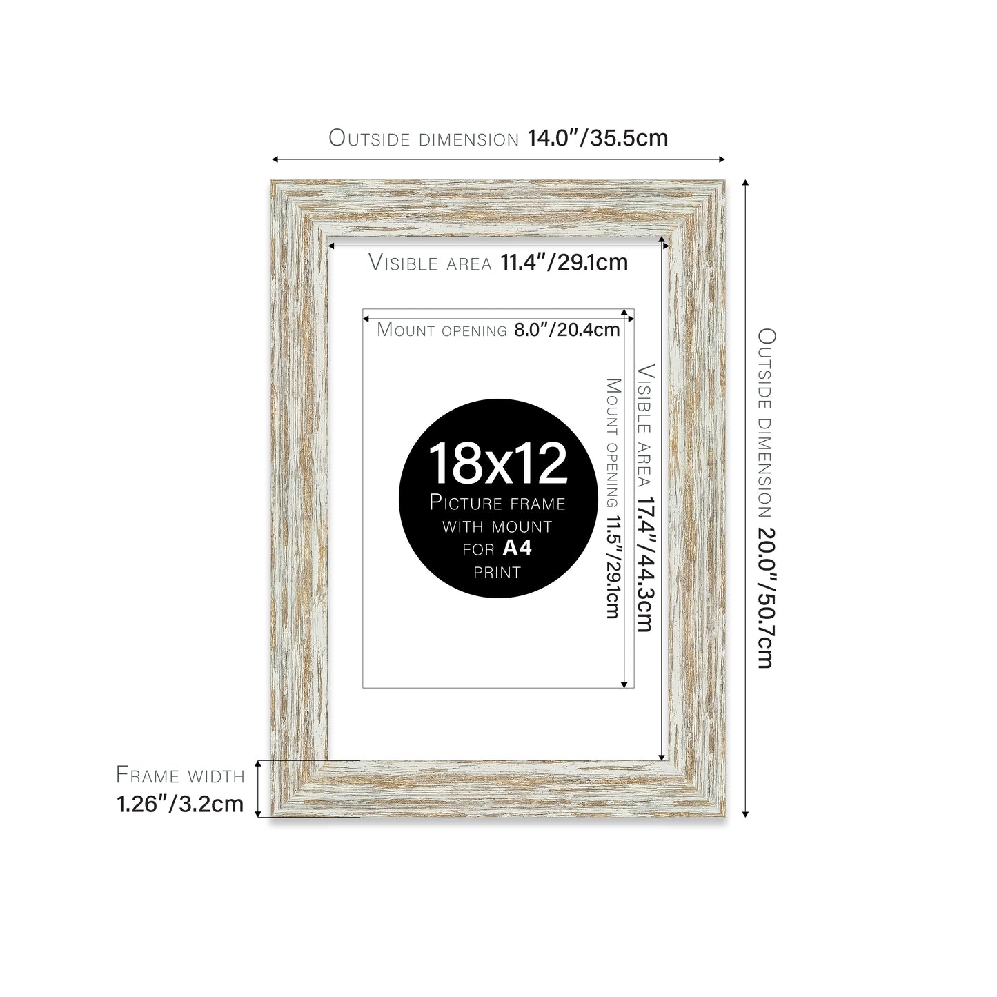 Distressed White Oak Picture Frame 32mm Edge