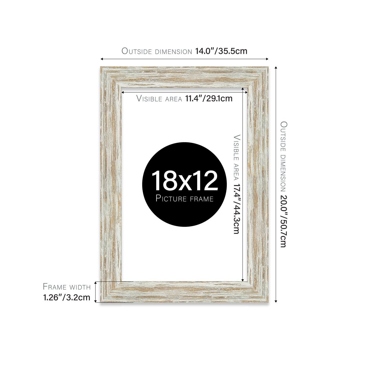 Distressed White Oak Picture Frame 32mm Edge