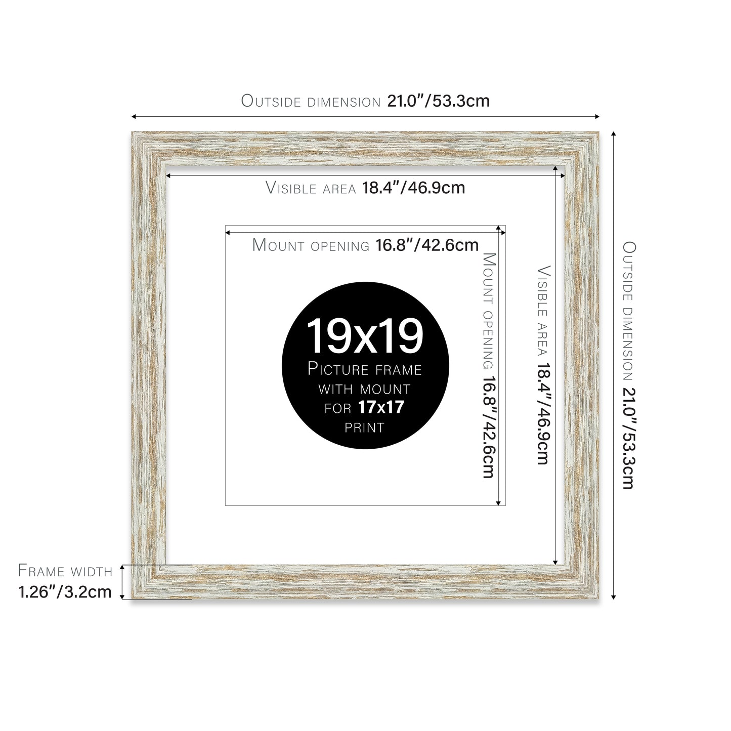 Distressed White Oak Picture Frame 32mm Edge