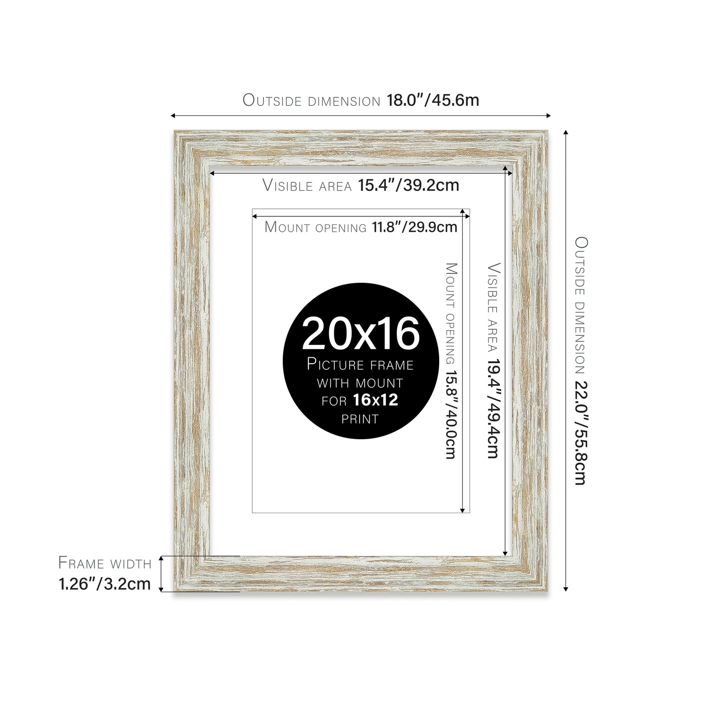 Distressed White Oak Picture Frame 32mm Edge