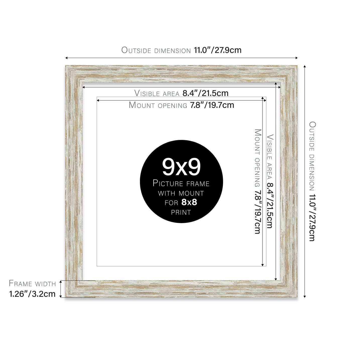 Distressed White Oak Picture Frame 32mm Edge