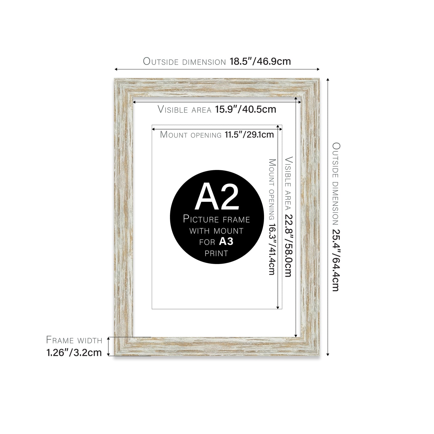 Distressed White Oak Picture Frame 32mm Edge