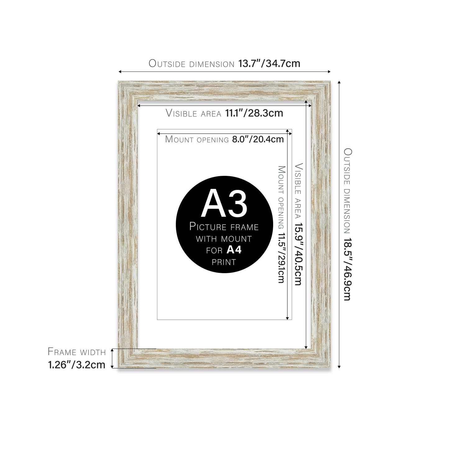 Distressed White Oak Picture Frame 32mm Edge