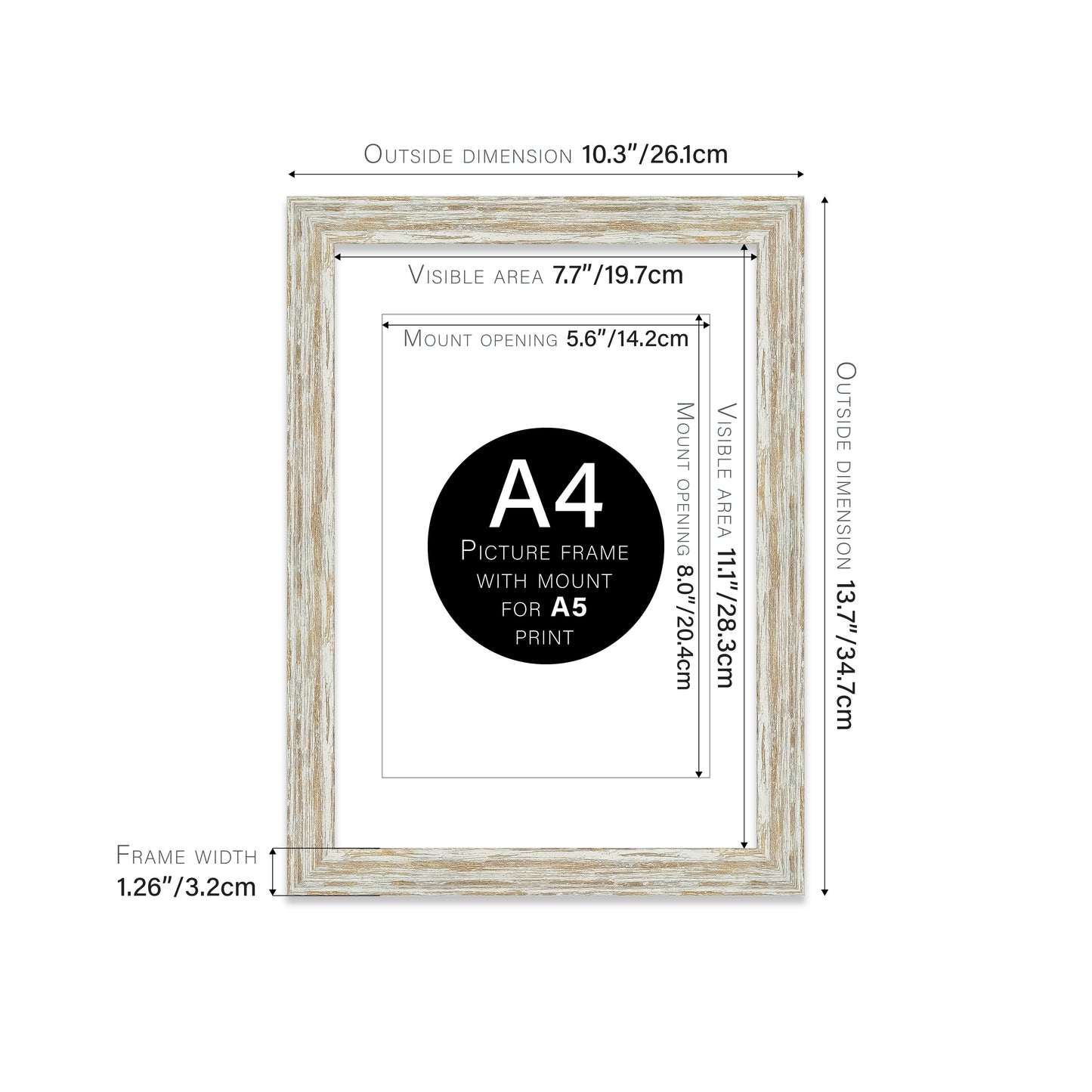 Distressed White Oak Picture Frame 32mm Edge