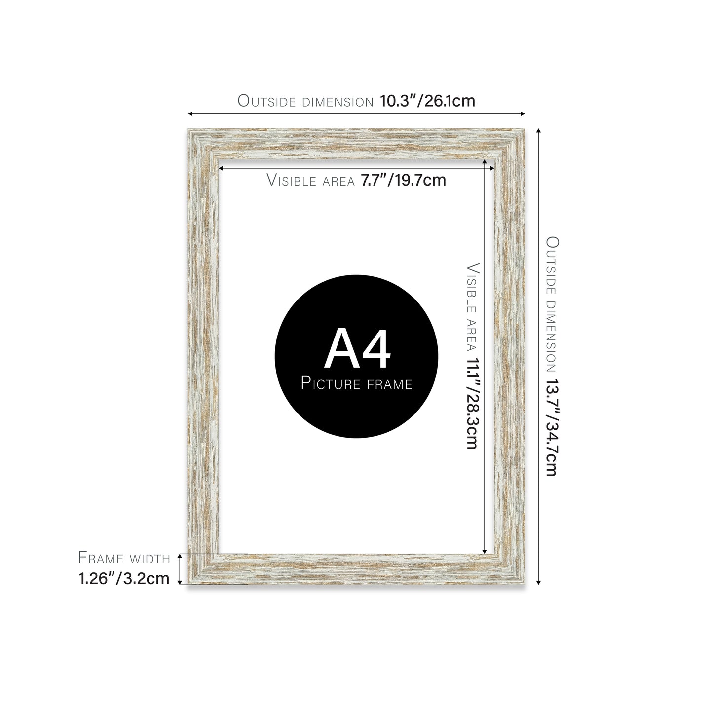 Distressed White Oak Picture Frame 32mm Edge