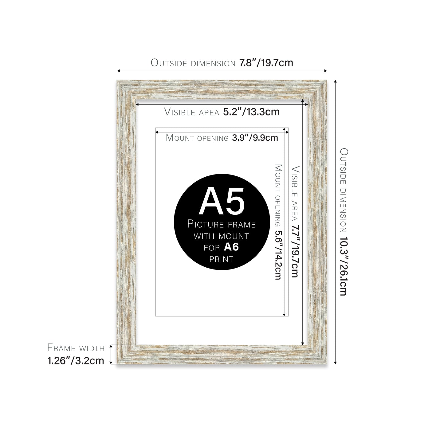 Distressed White Oak Picture Frame 32mm Edge