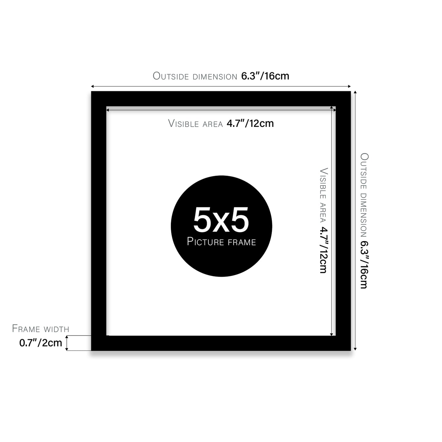 Black 5x5" picture frame for stores