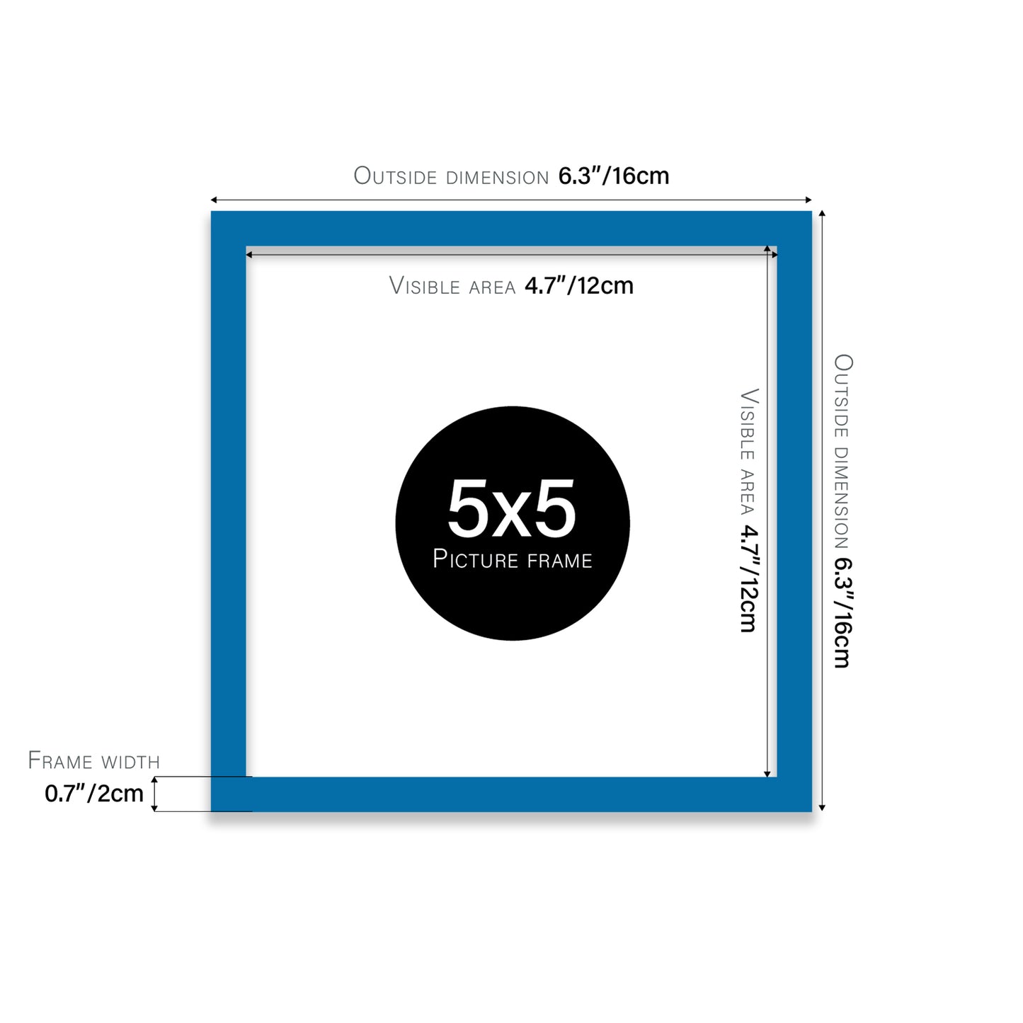 Blue 5x5" picture frame for stores