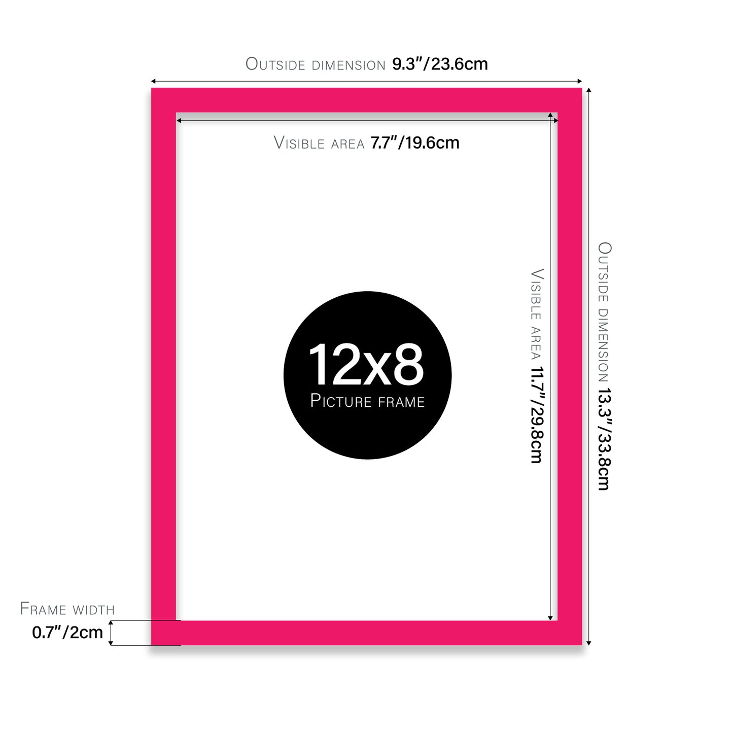 Bright Pink 12x8" picture frame direct from manufacturer