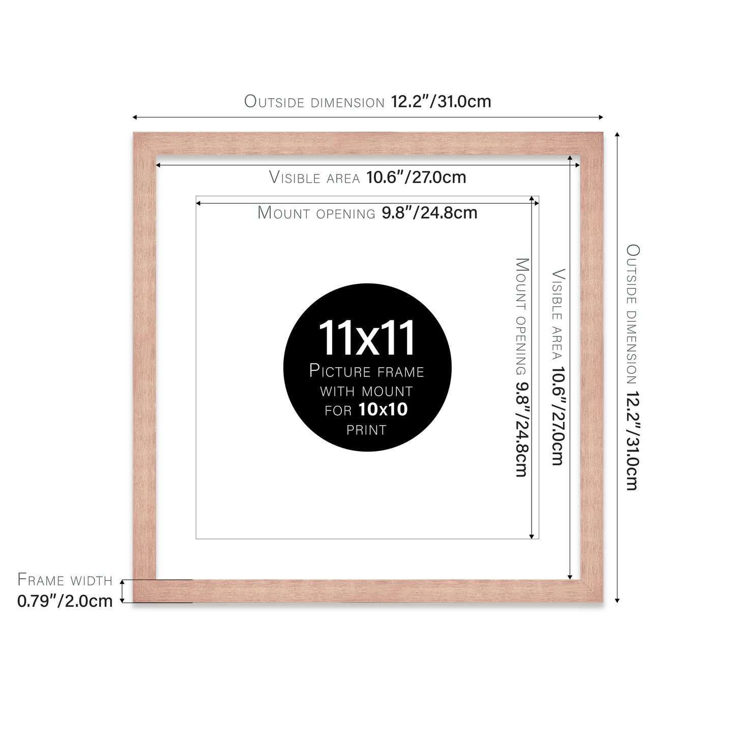 Rose Gold Picture Frame 20mm Edge