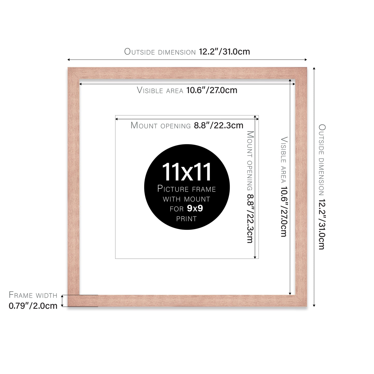 Rose Gold Picture Frame 20mm Edge