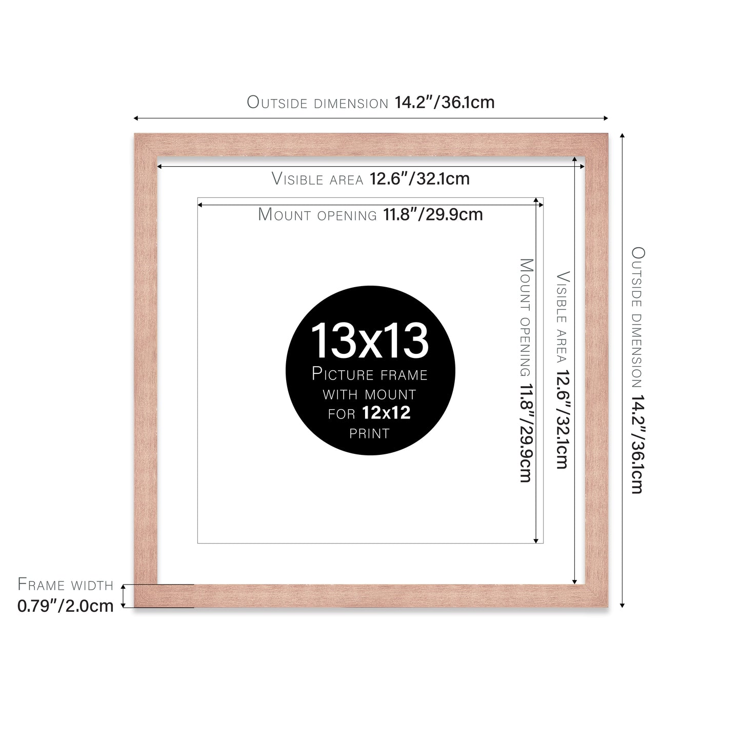 Rose Gold Picture Frame 20mm Edge