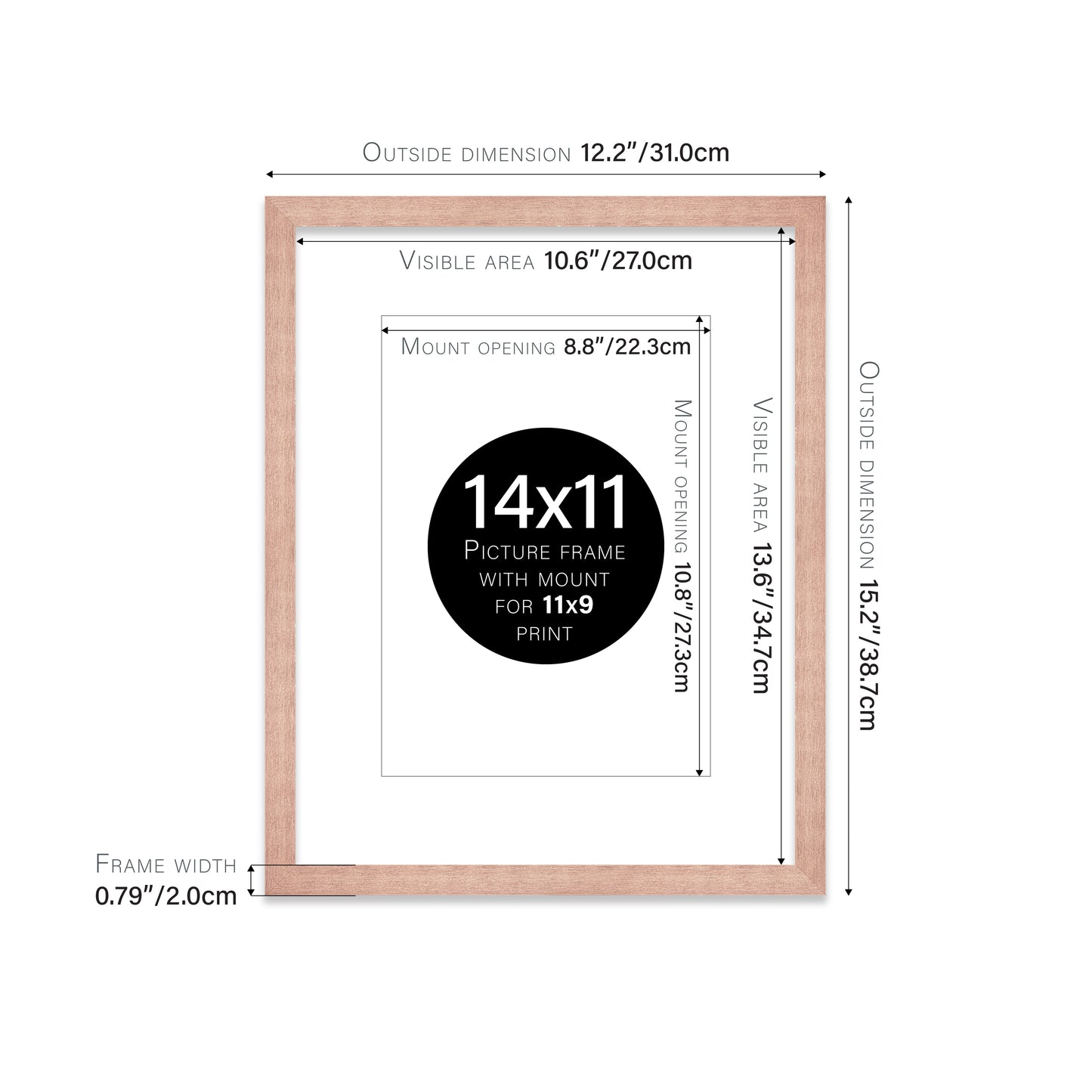 Rose Gold Picture Frame 20mm Edge