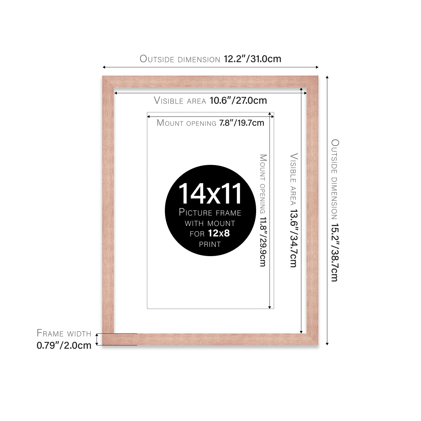 Rose Gold Picture Frame 20mm Edge