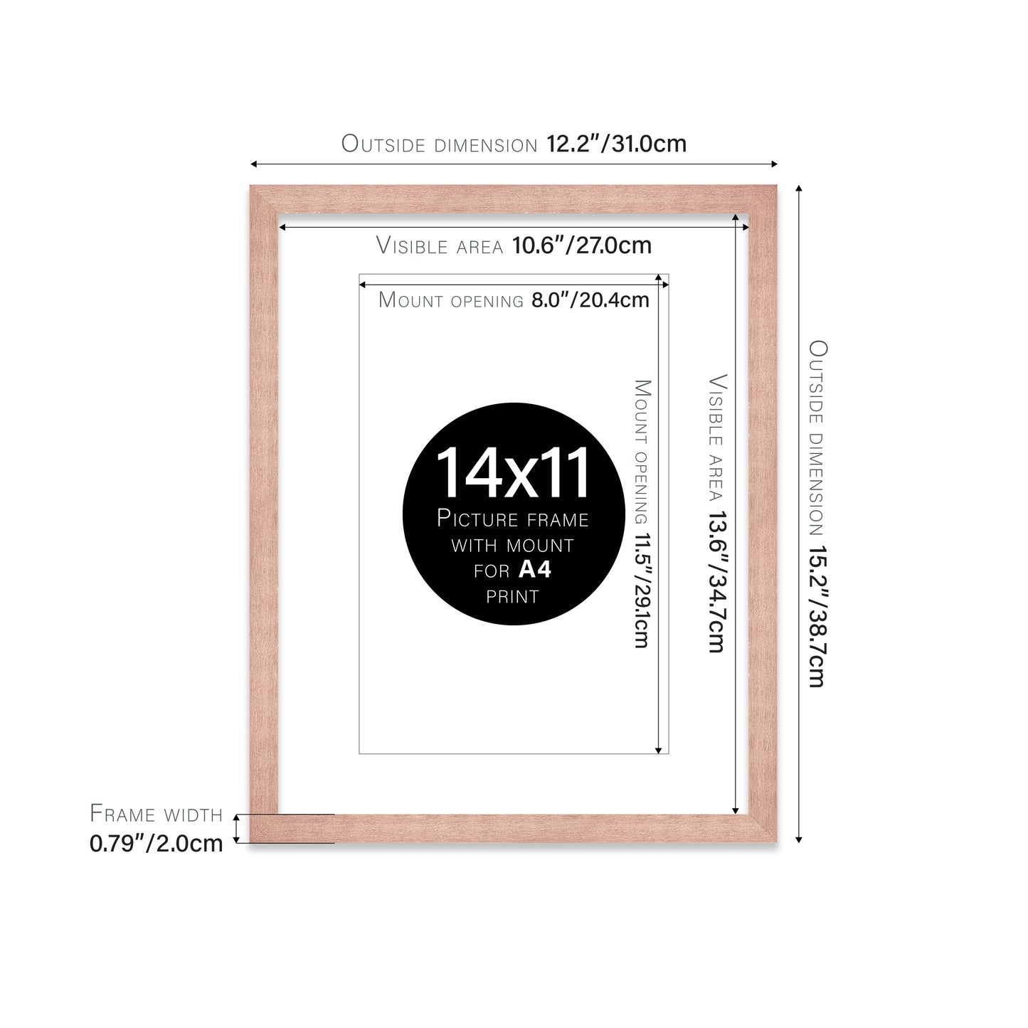 Rose Gold Picture Frame 20mm Edge