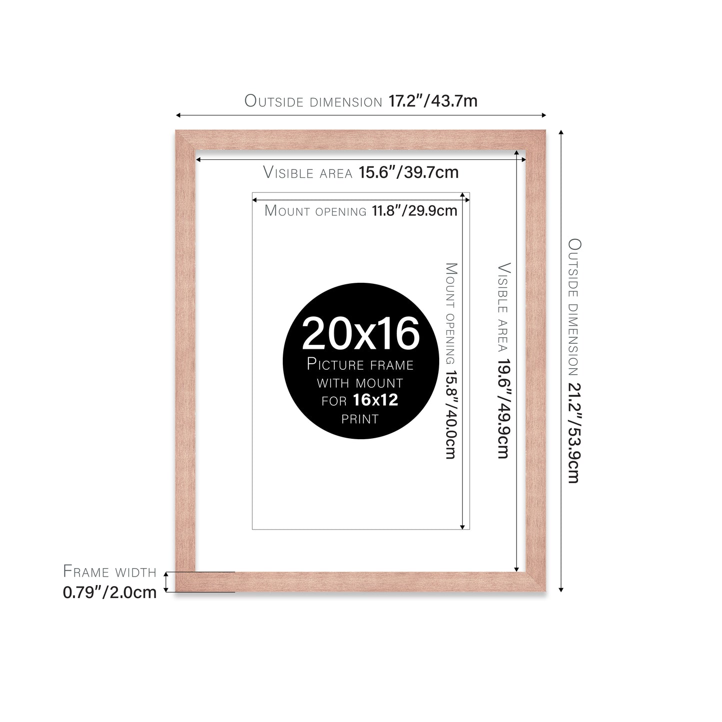 Rose Gold Picture Frame 20mm Edge