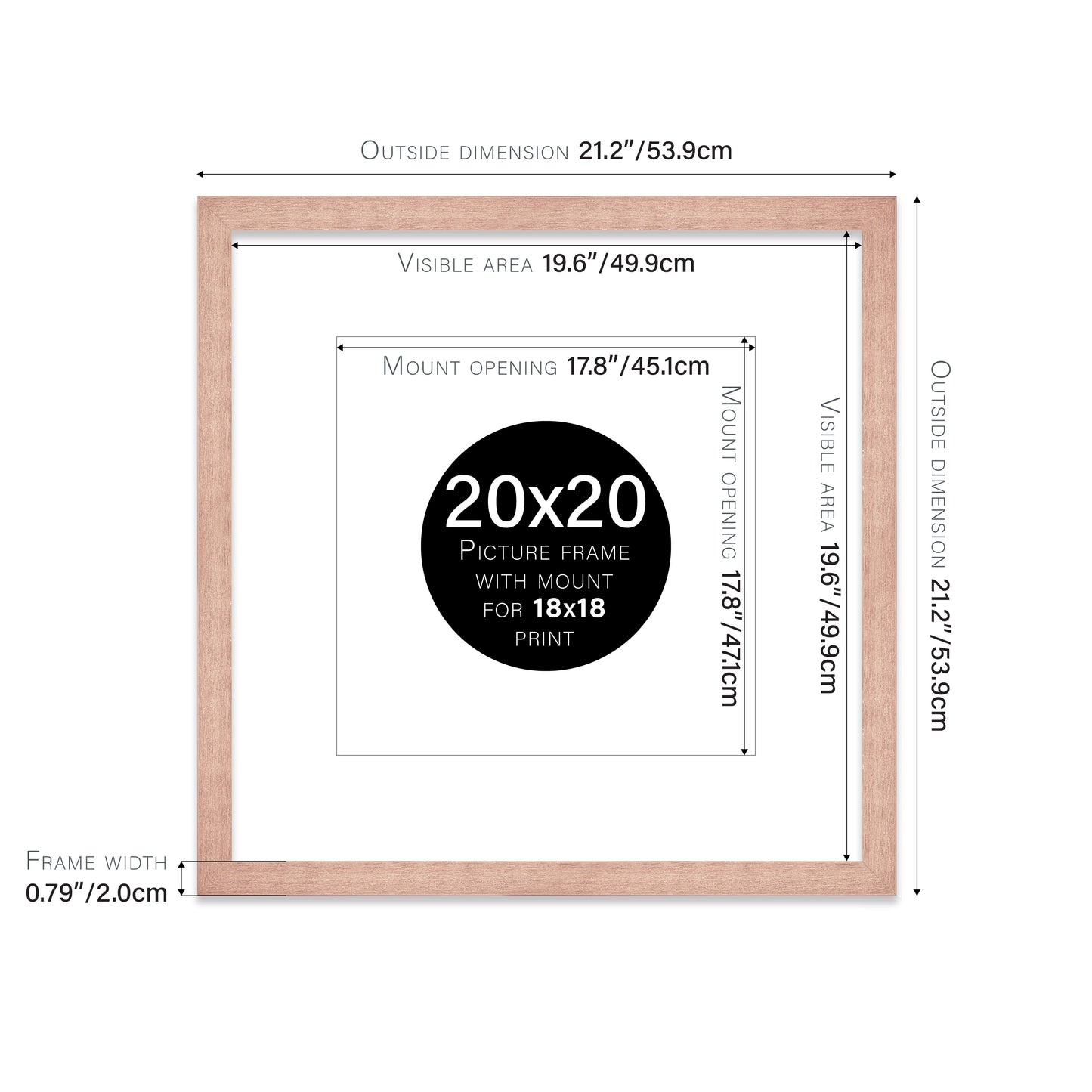Rose Gold Picture Frame 20mm Edge