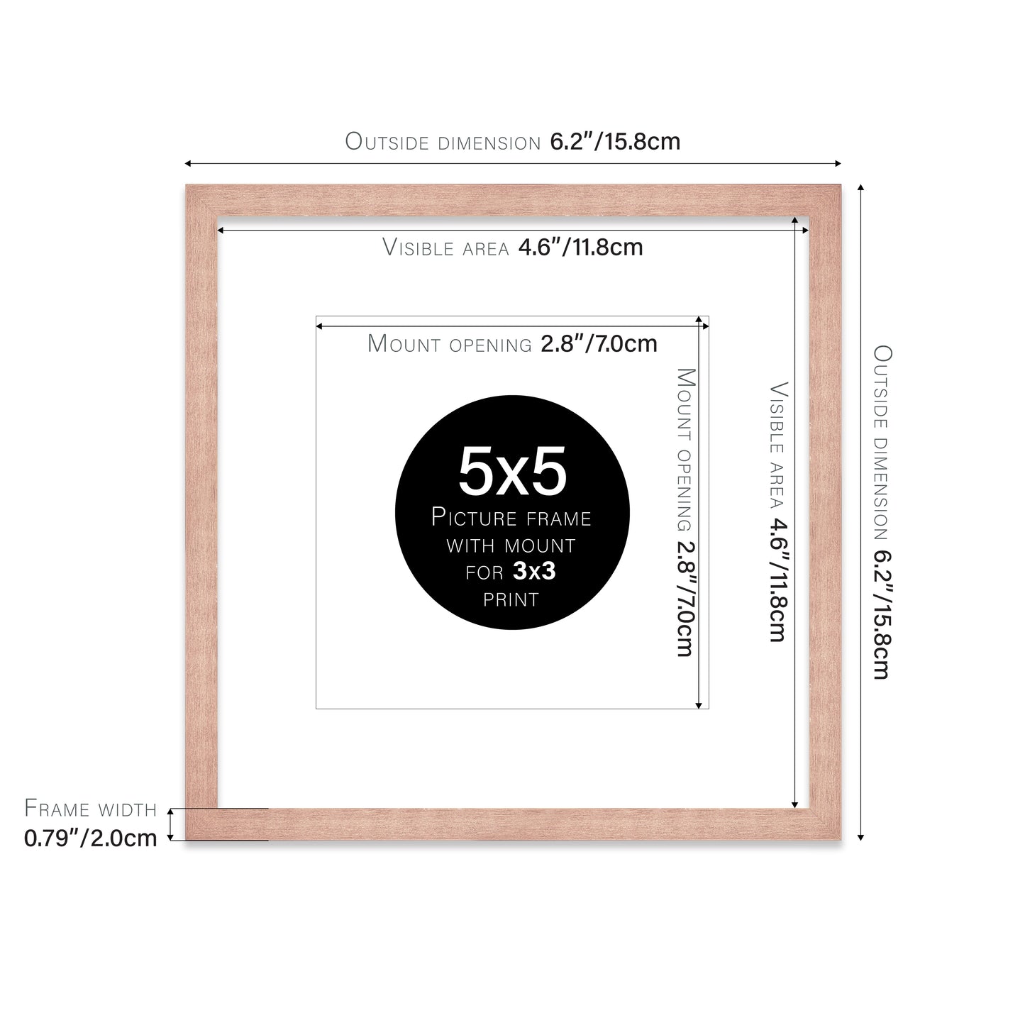 Rose Gold Picture Frame 20mm Edge
