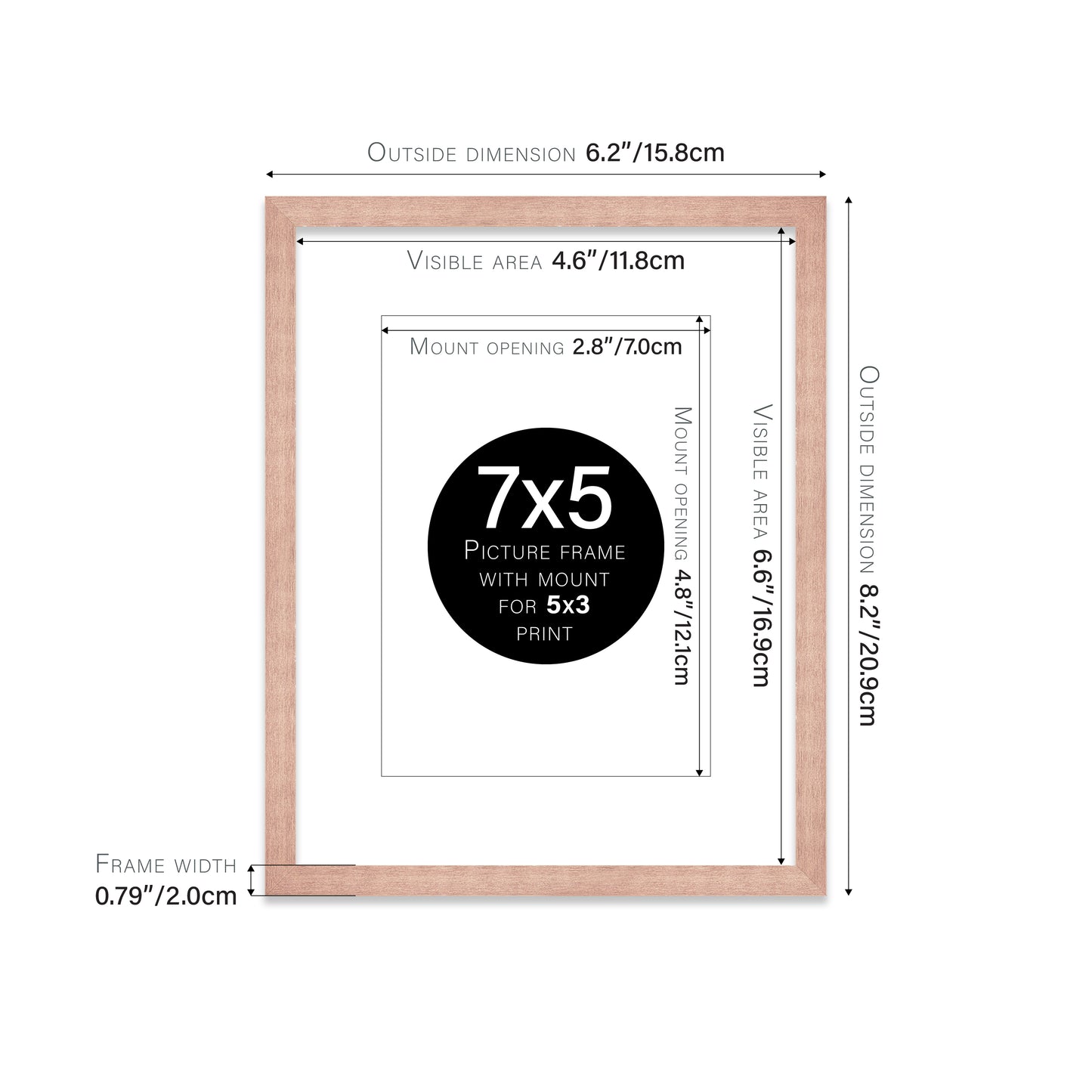 Rose Gold Picture Frame 20mm Edge
