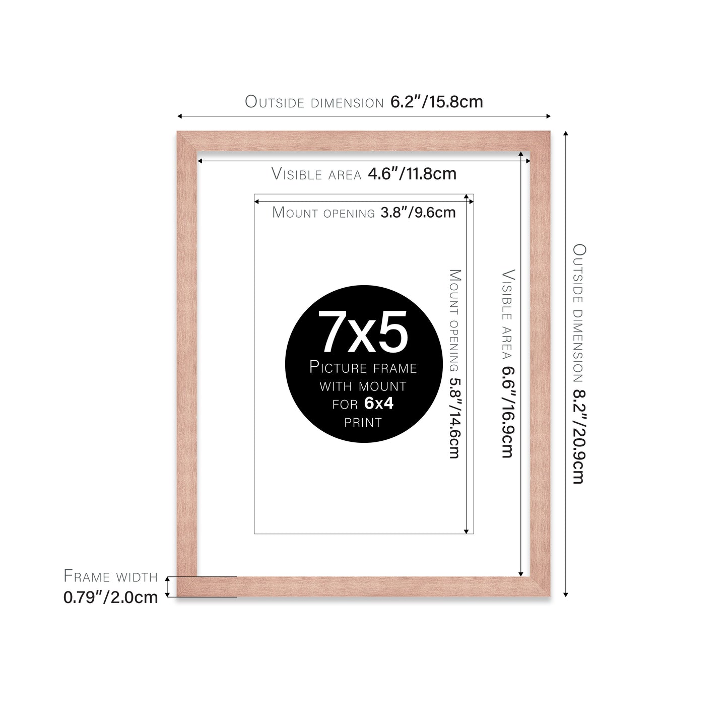 Rose Gold Picture Frame 20mm Edge