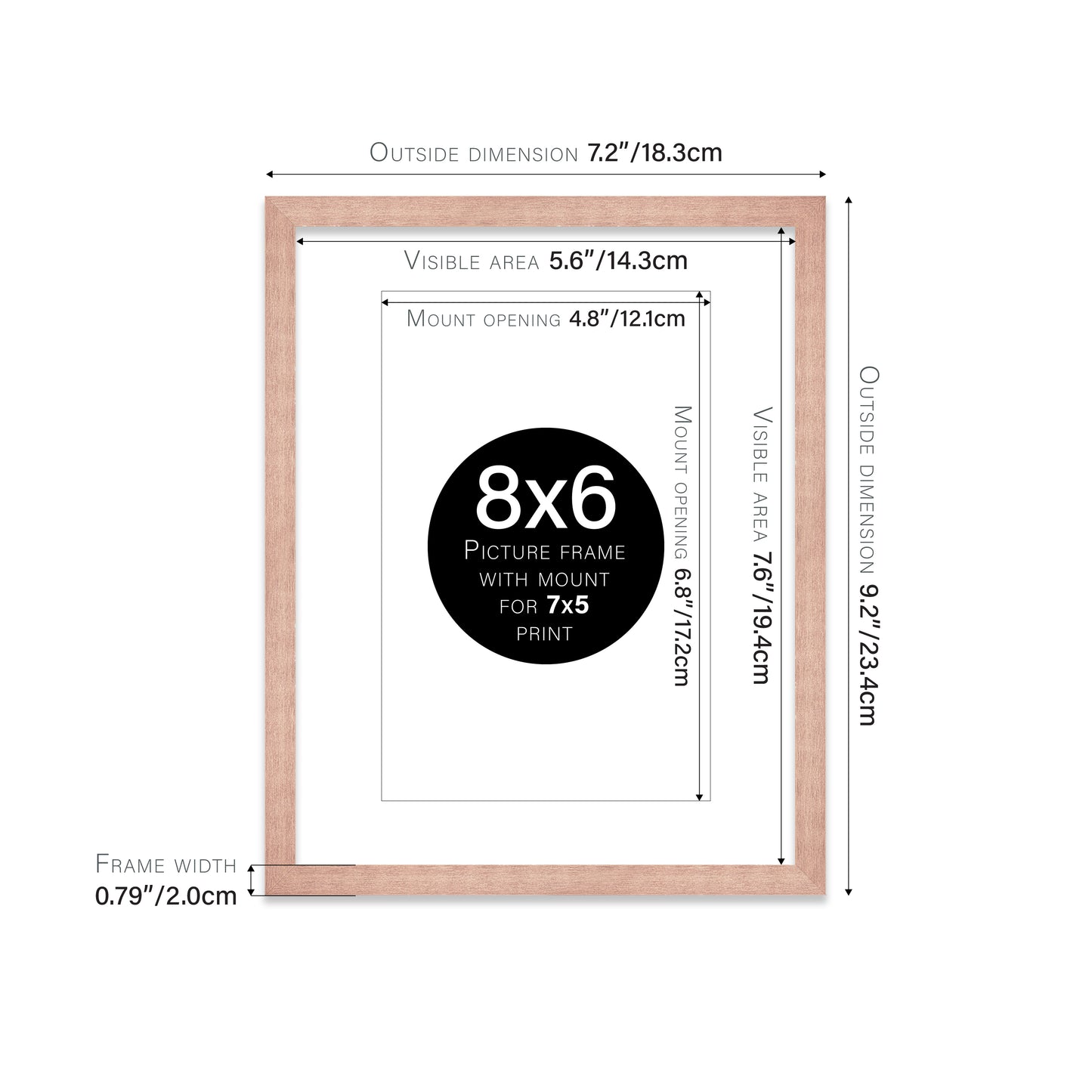 Rose Gold Picture Frame 20mm Edge
