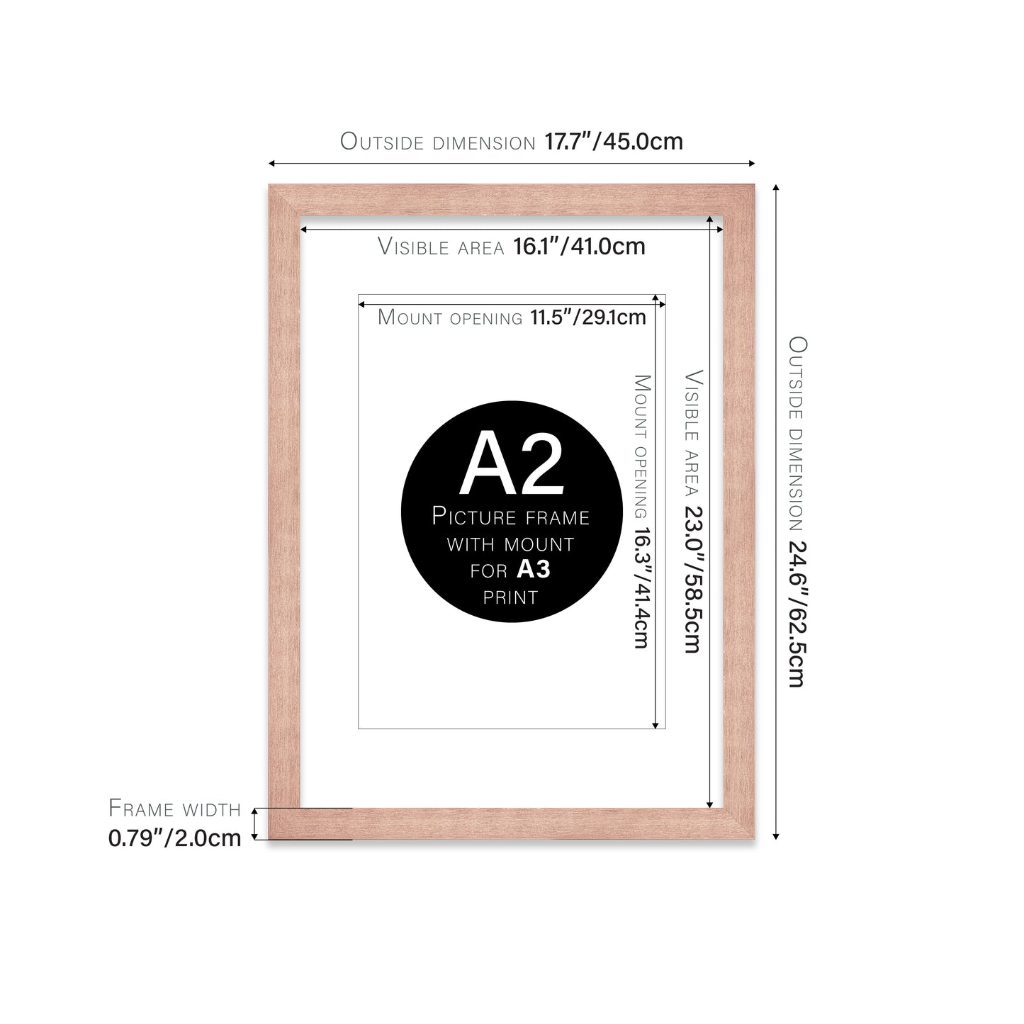 Rose Gold Picture Frame 20mm Edge