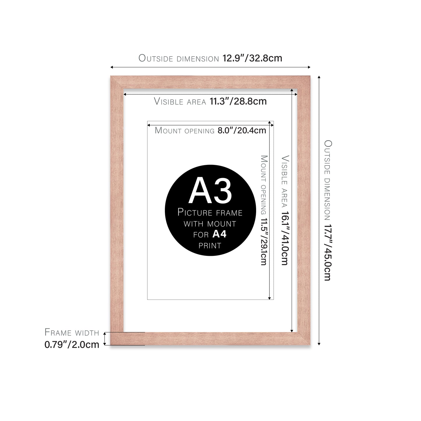 Rose Gold Picture Frame 20mm Edge